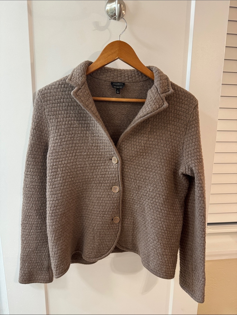 Talbots Taupe Waffle Knit Button Front Cardigan